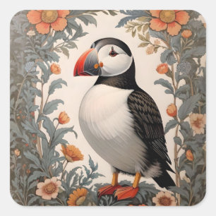 Atlantischer Papageientaucher William Morris Inspi Quadratischer Aufkleber