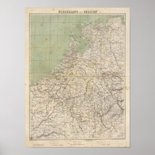 Atlas-Karte für die Niederlande und Belgien Poster