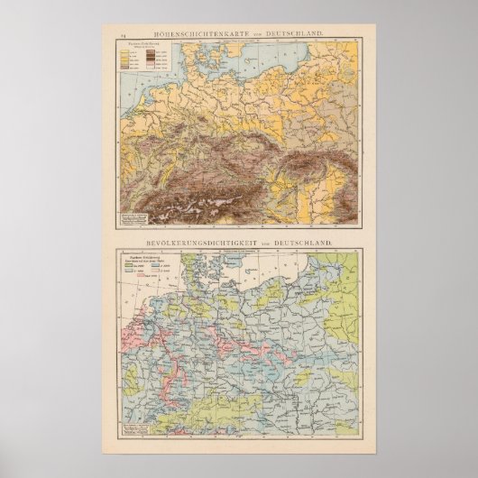 Atlas-Karte Mitteleuropas Poster (Vorne)