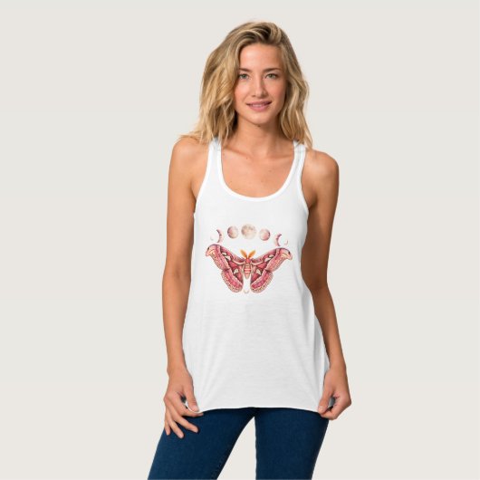 Atlas Moth Celestial Moon Phase | Boho Lunar Art Tank Top (Vorderseite Vollansicht)