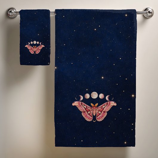 Atlas Moth Night Sky Cosmos Moon Phase | Boho Art Badhandtuch Set