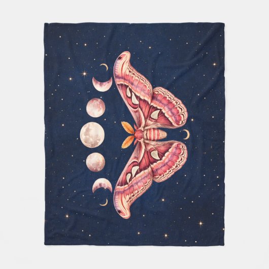 Atlas Moth Night Sky Cosmos Moon Phase | Boho Art Fleecedecke (Vorderseite)