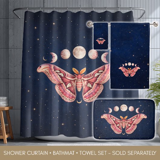 Atlas Moth Night Sky Cosmos Moon Phases | Boho Badematte