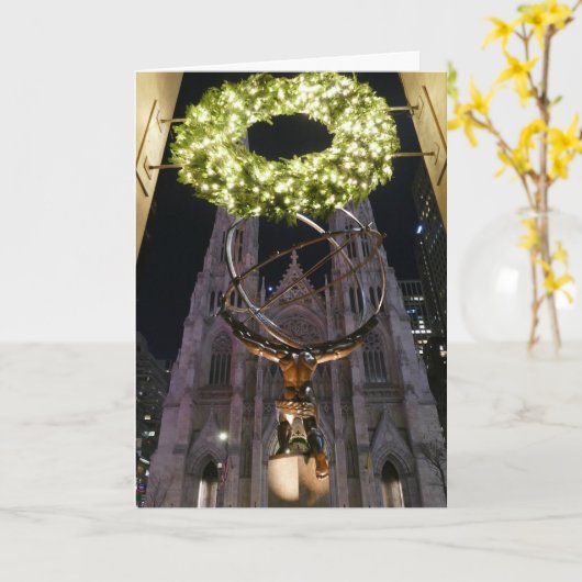 Atlas & St. Patrick's Cathedral, Christmas, NYC - Karte (Gelbe Blume)