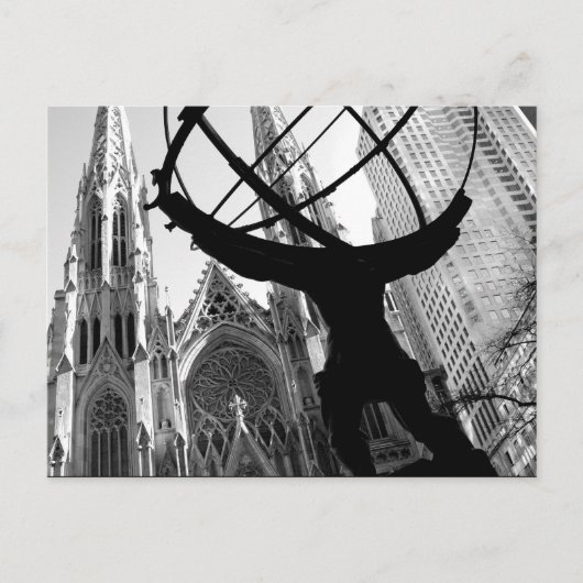 Atlas & St. Patrick's Cathedral Postkarte (Vorderseite)