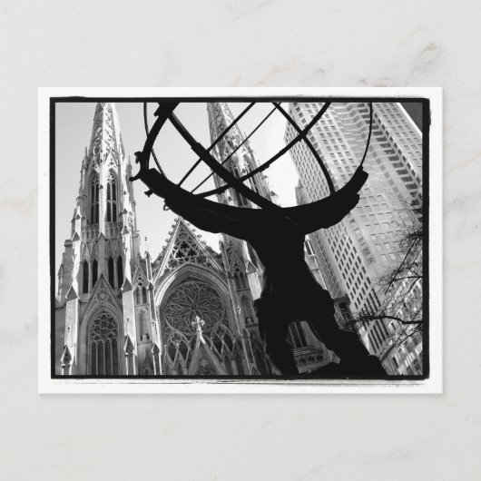 Atlas & St. Patrick's Cathedral Postkarte (Vorderseite)