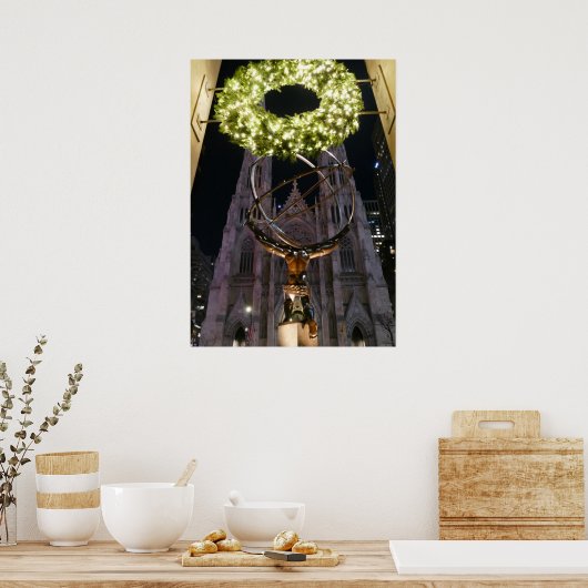 Atlas & St. Patrick's Cathedral - Weihnachtsposter Poster (Küche)