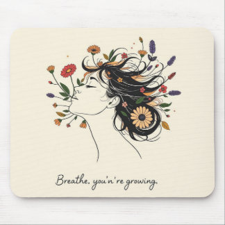 „Atme, du wächst“ Florales Achtsamkeits-Notizbuch Mousepad