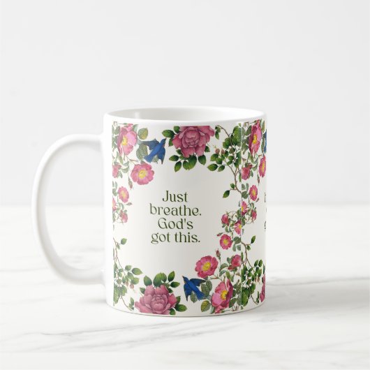 Atme einfach. Gott hat das im Griff Kaffeetasse (Links)