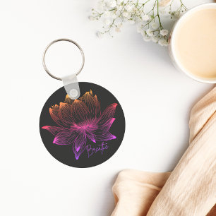 Atme Regenbogen-Lotus Schwarz Achtsamkeit Floral Schlüsselanhänger