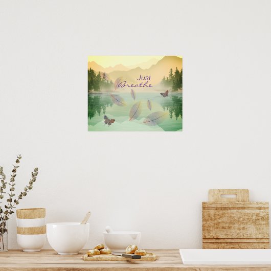 Atmen Sie einfach die Blätter Butterfly Gold Mount Poster (Küche)