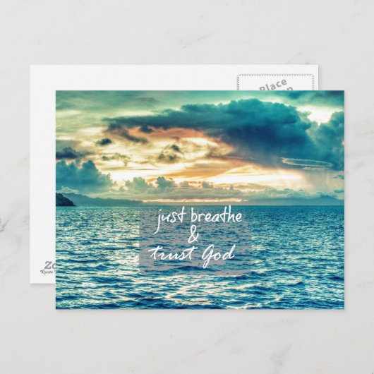 Atmen Sie einfach ein und vertrauen Sie Gott Glaub Postkarte (Vorne/Hinten)
