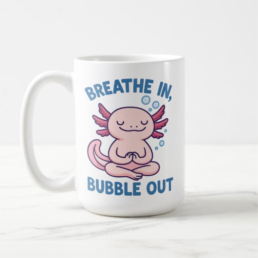 Atmen Sie in Blase aus Axolotl Yoga Kaffeetasse (Links)
