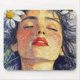 Atmen Sie mit Daisies Grafik-Natur-Portrait-Frau Mousepad