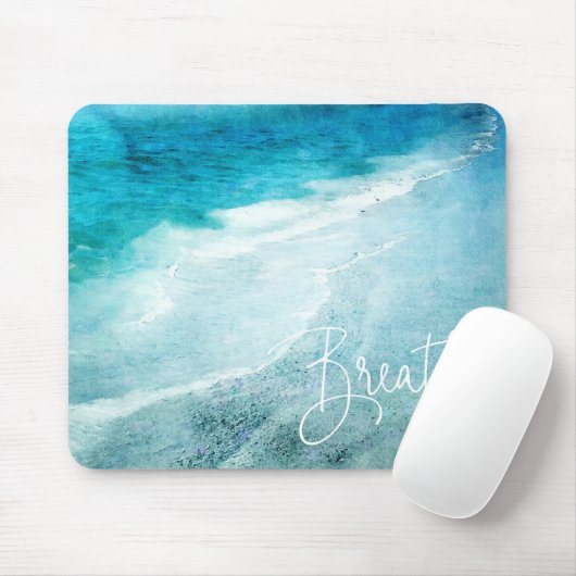 Atmen Sie Yoga Zitat Retro Beach Aquamarin Blue Oc Mousepad (Mit Mouse)
