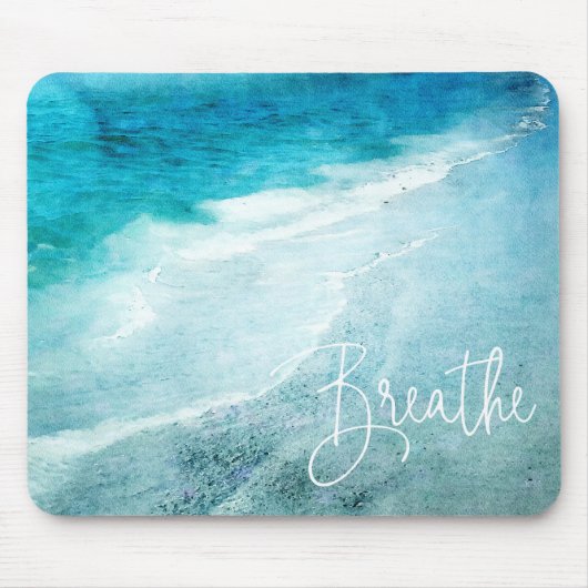 Atmen Sie Yoga Zitat Retro Beach Aquamarin Blue Oc Mousepad (Vorne)