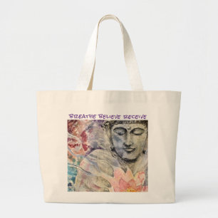 Atmen Sie Zen-Buddhawatercolor-große Jumbo Stoffbeutel
