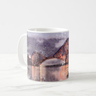 Atmosphärische Forth Bridge in der Dämmerung Aquar Kaffeetasse