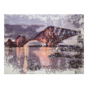 Atmosphärische Forth Bridge in der Dämmerung Aquar Poster