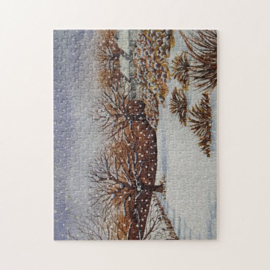 atmosphärische Hütten Schneeszene bei Weihnachten Puzzle (Vertikal)