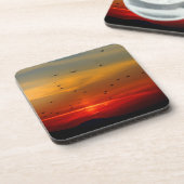 Atmosphärischer Himmel, Sonnenuntergang, Vögel, sc Getränkeuntersetzer (Linke Seite)