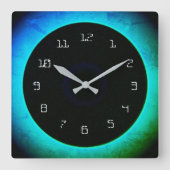 Atmosphärisches Aqua/Grüner Hintergrund mit schwar Quadratische Wanduhr (Vorderseite)