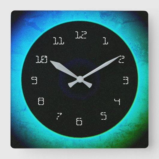 Atmosphärisches Aqua/Grüner Hintergrund mit schwar Quadratische Wanduhr (Vorderseite)