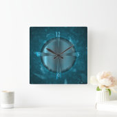 "Atmosphärisches Blau/Aqua Gemustert >Wall Clock" Quadratische Wanduhr (Zuhause)