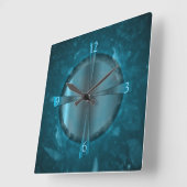 "Atmosphärisches Blau/Aqua Gemustert >Wall Clock" Quadratische Wanduhr (Winkel)