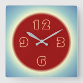 Atmosphärisches Lemon Blau mit Rotem Zentrum Quadratische Wanduhr (Vorderseite)