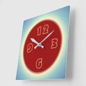 Atmosphärisches Lemon Blau mit Rotem Zentrum Quadratische Wanduhr (Winkel)