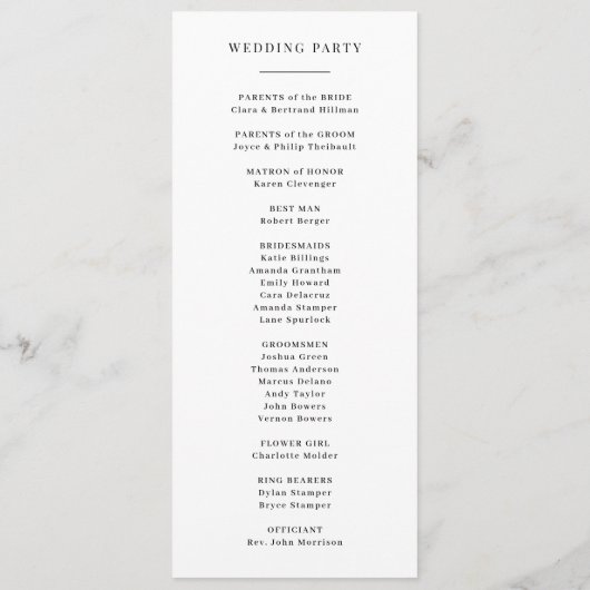 Atmosphere Skinny Vertical Wedding Program Programm (Rückseite)