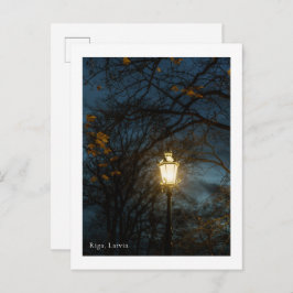 Atmospheric Lantern in Autumn Park, Riga Postkarte