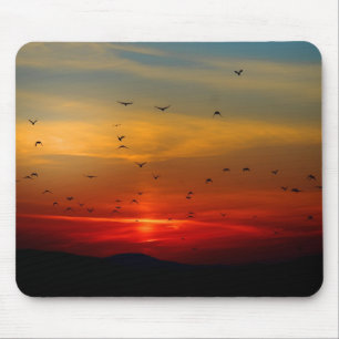 Atmospheric Sky, sunset, birds, beautiful photo Mousepad