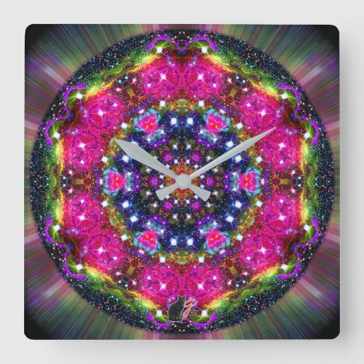 Atmospheric Stellar Kaleid Quadratische Wanduhr (Vorderseite)