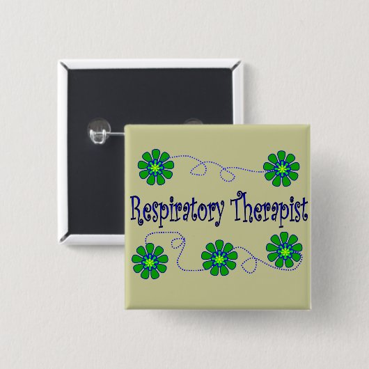 Atmungstherapeut-Retro Blumen-Entwurf Button (Vorne & Hinten)