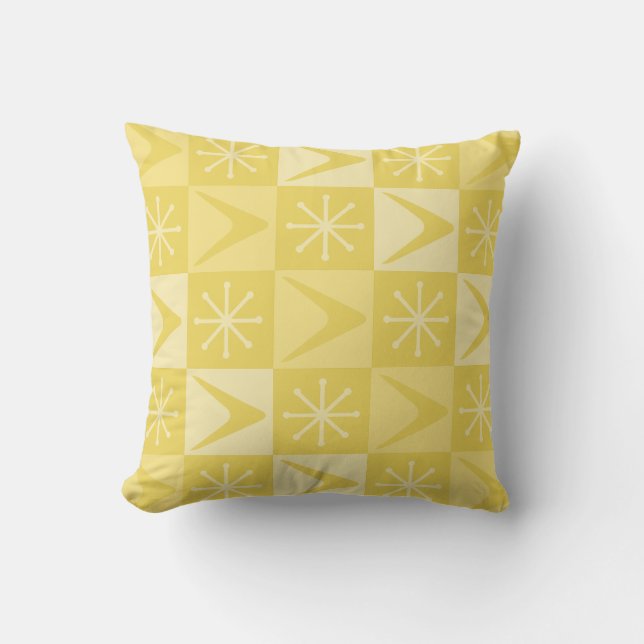 Atom Age Checkered Boomerangs Gelb Kissen (Vorderseite)