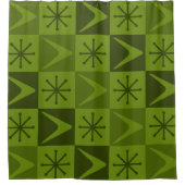 Atom Age Checkered Boomerangs Olive Duschvorhang (Vorderseite)
