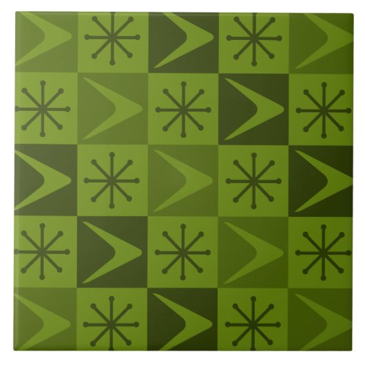 Atom Age Checkered Boomerangs Olive Fliese (Vorderseite)