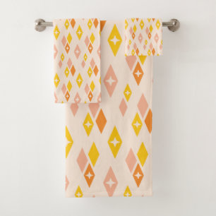 Atom-MCM-Diamanten-Muster Gelb, orange, rosa Badhandtuch Set