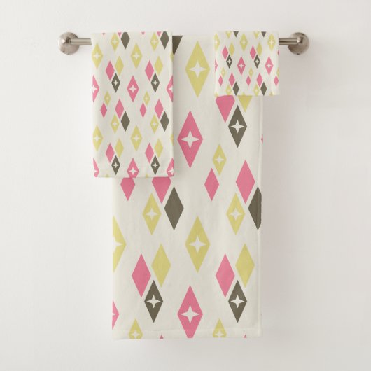 Atom-MCM-Karo-Muster Rosa, Gelb, Grün Badhandtuch Set (Insitu)