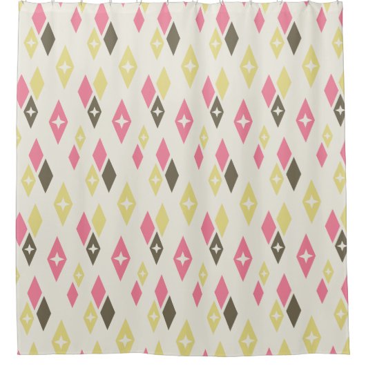 Atom-MCM-Karo-Muster Rosa, Gelb, Grün Duschvorhang (Vorderseite)