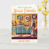 Atom-Retro-Futuristik-Party-Raum Mitte des Jahrhun Karte (Gelbe Blume)