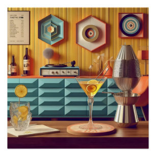 Atom-Retro-Futuristik-Party-Raum Mitte des Jahrhun Poster
