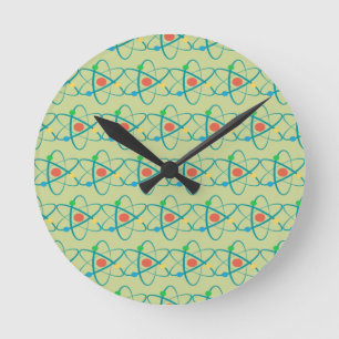 Atom Retro Protonen Neutronen Elektronen Wissensch Runde Wanduhr