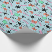 Atom-rosa Orange grün auf blauem Medium Geschenkpapier (Ecke)