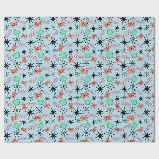 Atom-rosa Orange grün auf blauem Medium Geschenkpapier (Flach)