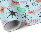 Atom-rosa Orange grün auf blauem Medium Geschenkpapier (Rolleneckpunkt)