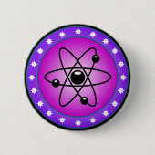 Atom Symbol auf rosa Hintergrund Button (Vorderseite)