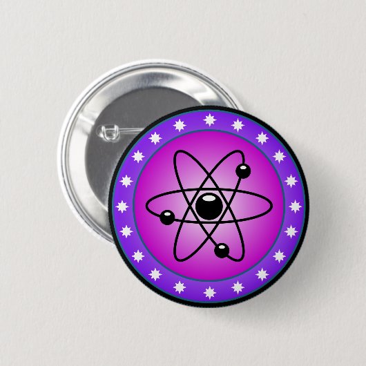 Atom Symbol auf rosa Hintergrund Button (Vorne & Hinten)